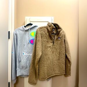 Champion Gray Hoodie Small & Patagonia Sherpa Pullover XS